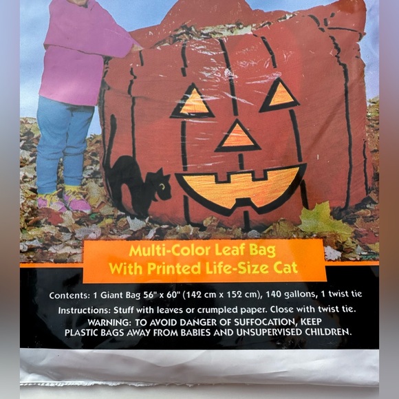 Halloween 1996 Giant Stuff -a- Pumpkin 140 Gallon Lawn Bag 56”x60” New & Sealed! - Picture 2 of 3